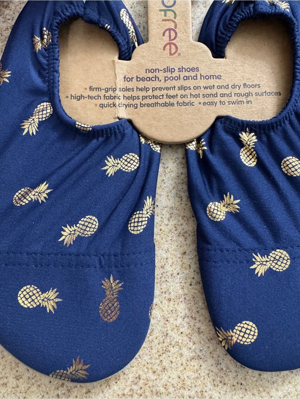 Slipfree Kids Barefoot Water shoes Navy Gold Pineapple M 10-11.5 NWT  Pool Beach